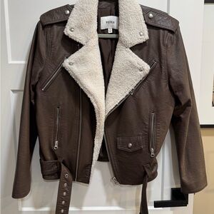 Pistola Brown Faux Jacket with Cream Shearling